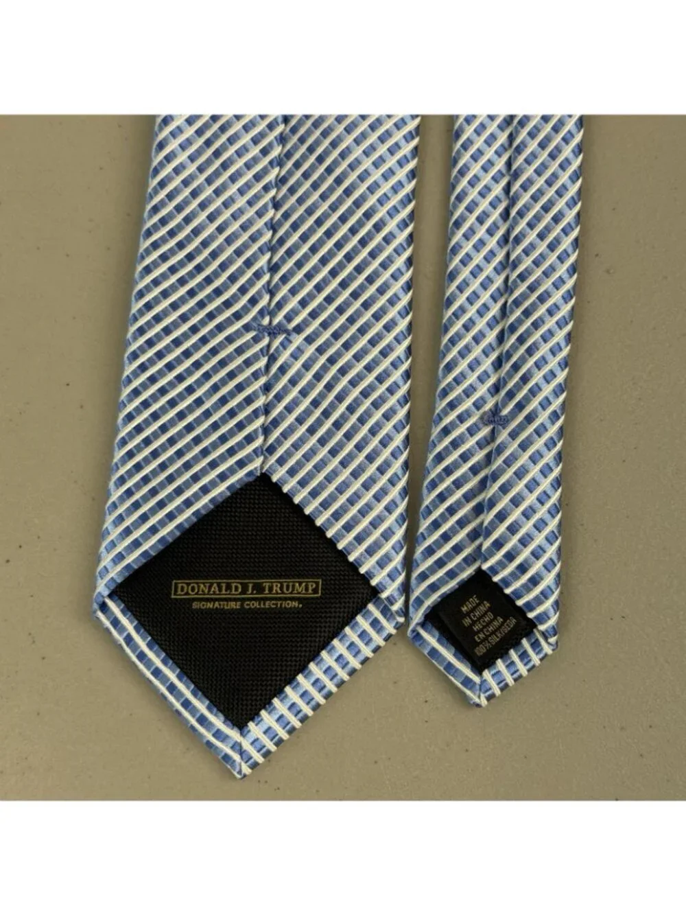 Donald J Trump Mens Necktie Light Blue & White Check Classic